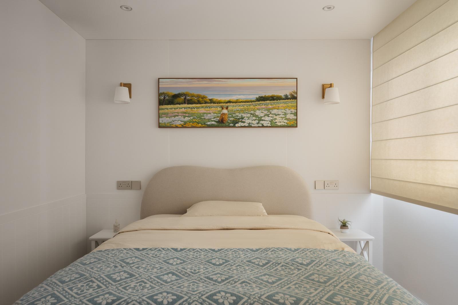 Contemporary Bedroom with Artwork and Lighting