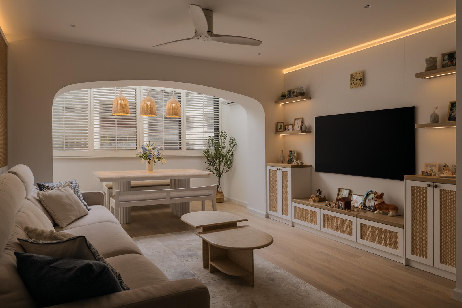 Contemporary Living Room with Wood Flooring and TV Console