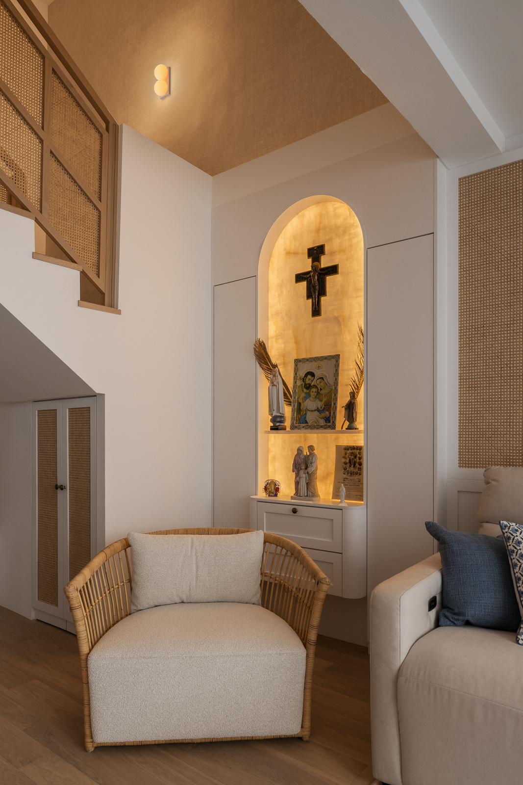 Contemporary Living Room with Feature Wall and Altar