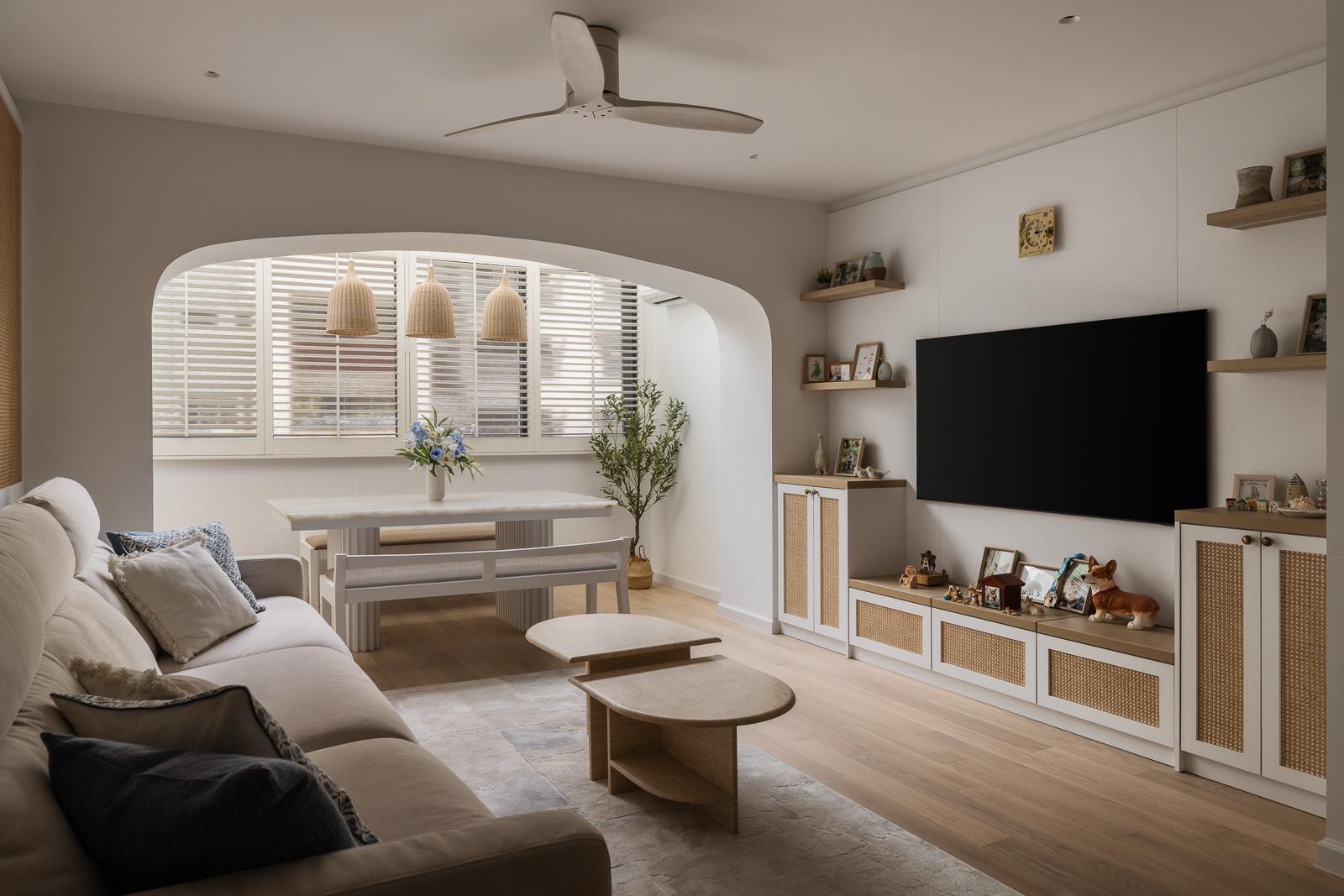 Contemporary Living Room with Wood Flooring and TV Console