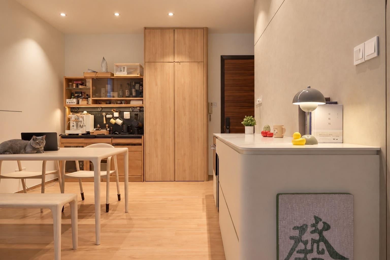 Contemporary Dining Room with Seating Bench and Drinkware
