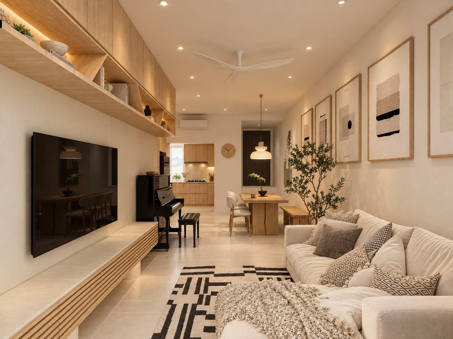 Contemporary Living Room with TV Console and Feature Wall