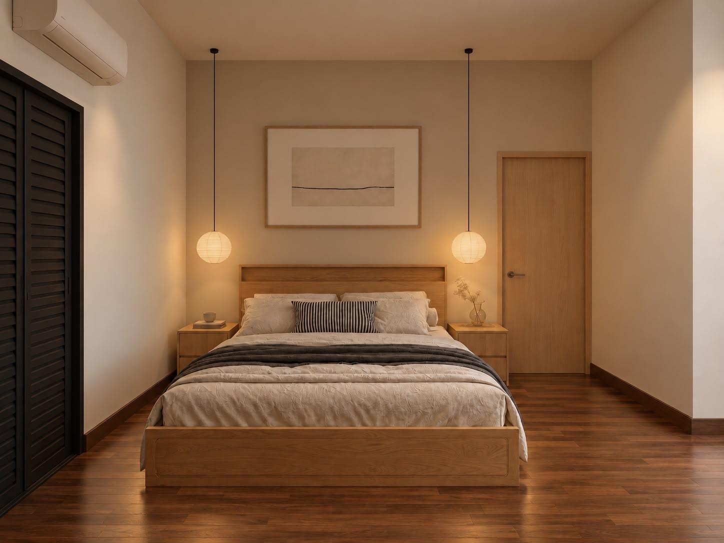 Contemporary Bedroom with Wood Flooring and Flooring