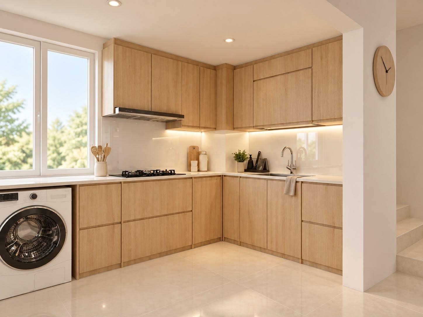 Contemporary Kitchen with Countertop and Homogeneous Tiles