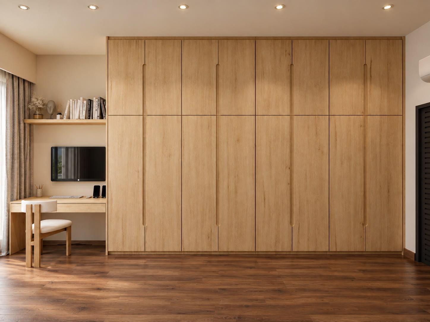 Contemporary Bedroom with Bookshelf and Drop Ceiling