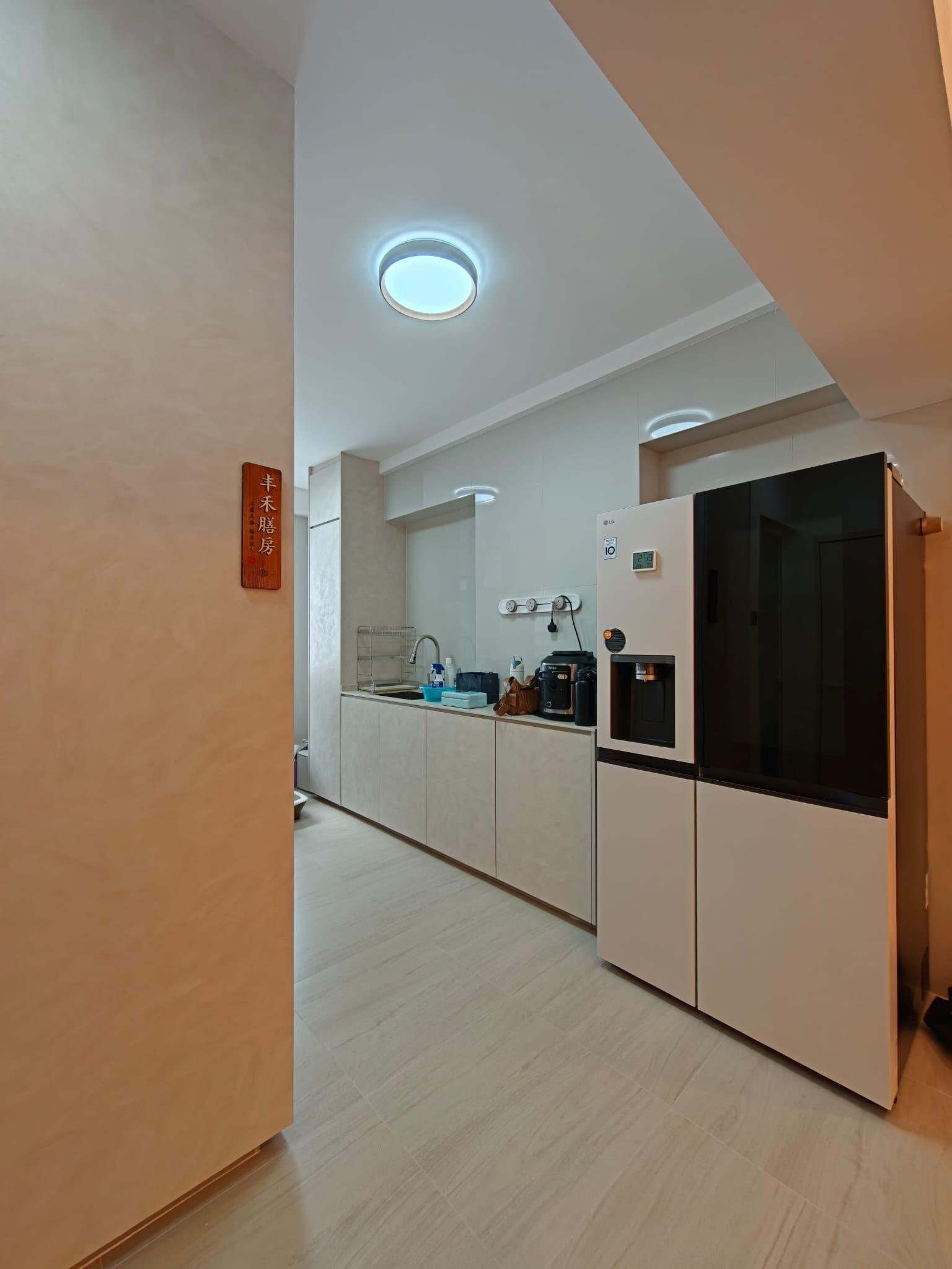 Asian Kitchen with Countertop and Homogeneous Tiles