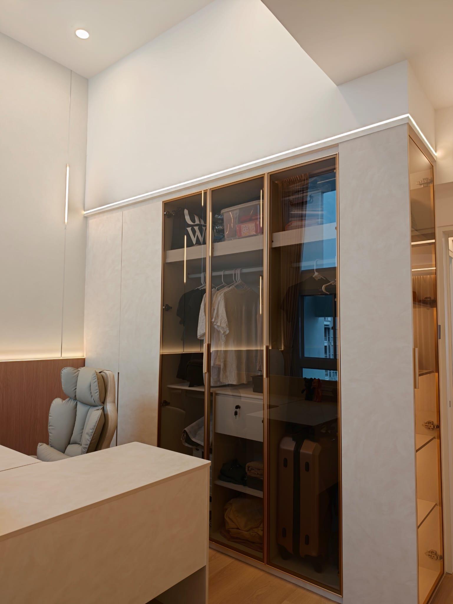 Asian Bedroom with Vinyl Flooring and Cove Lighting