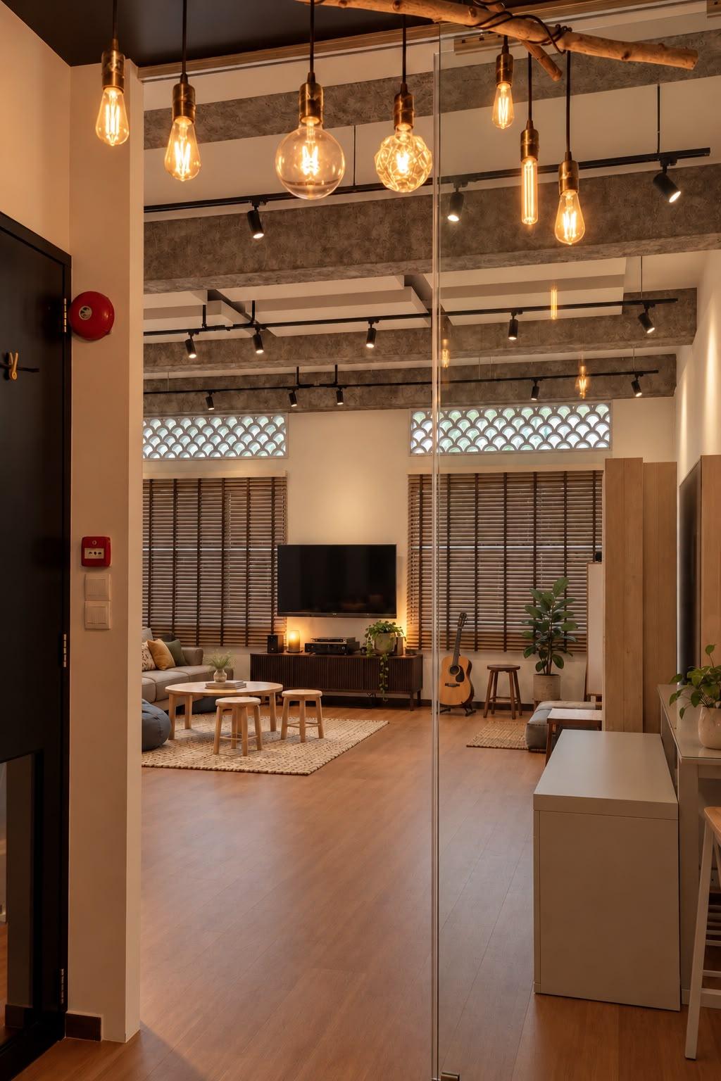 Eclectic Studio with TV Console and Sofa