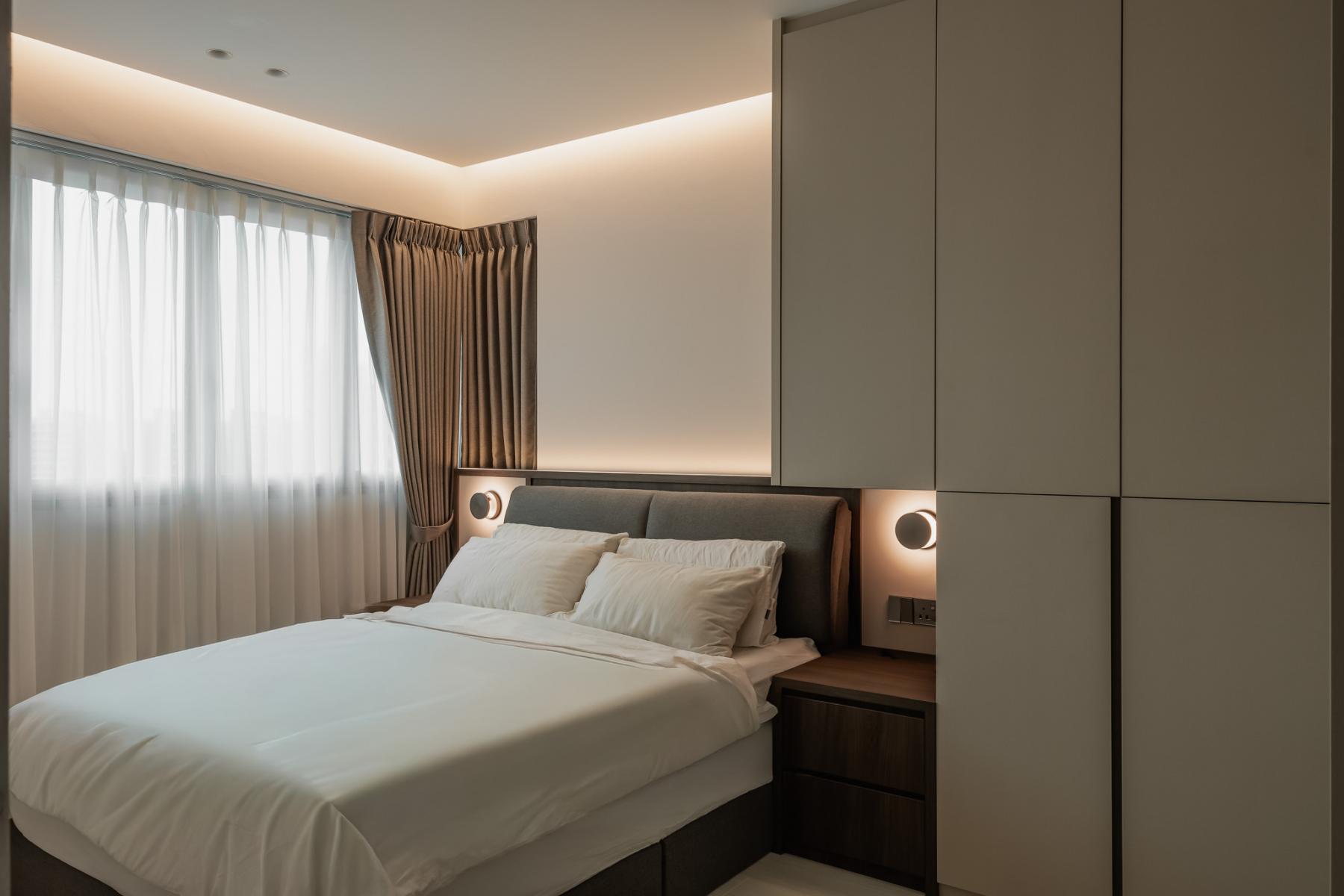 Contemporary Bedroom with Cove Lighting and Wardrobe