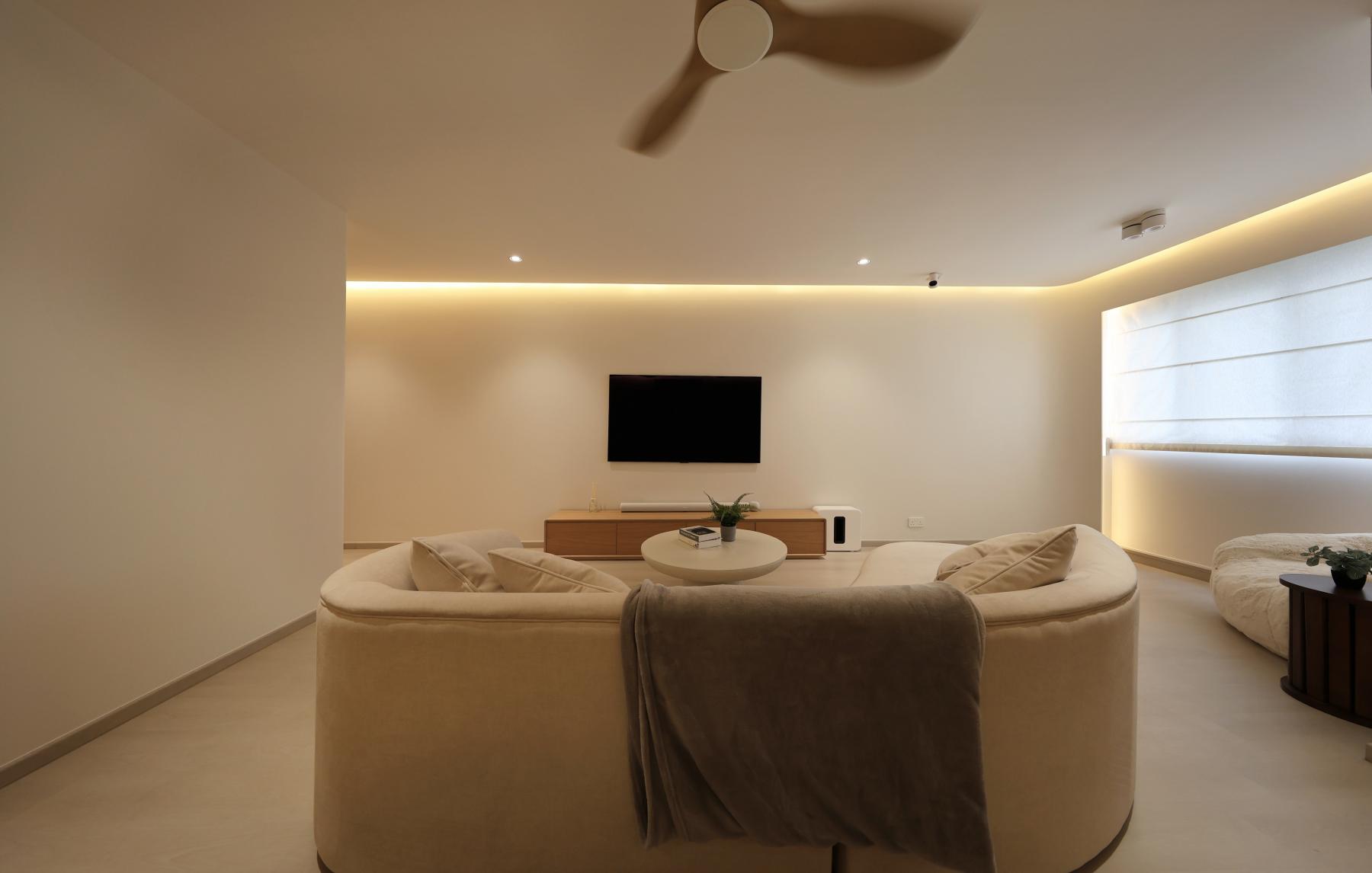Minimalist Living Room with Vinyl Flooring and Downlights