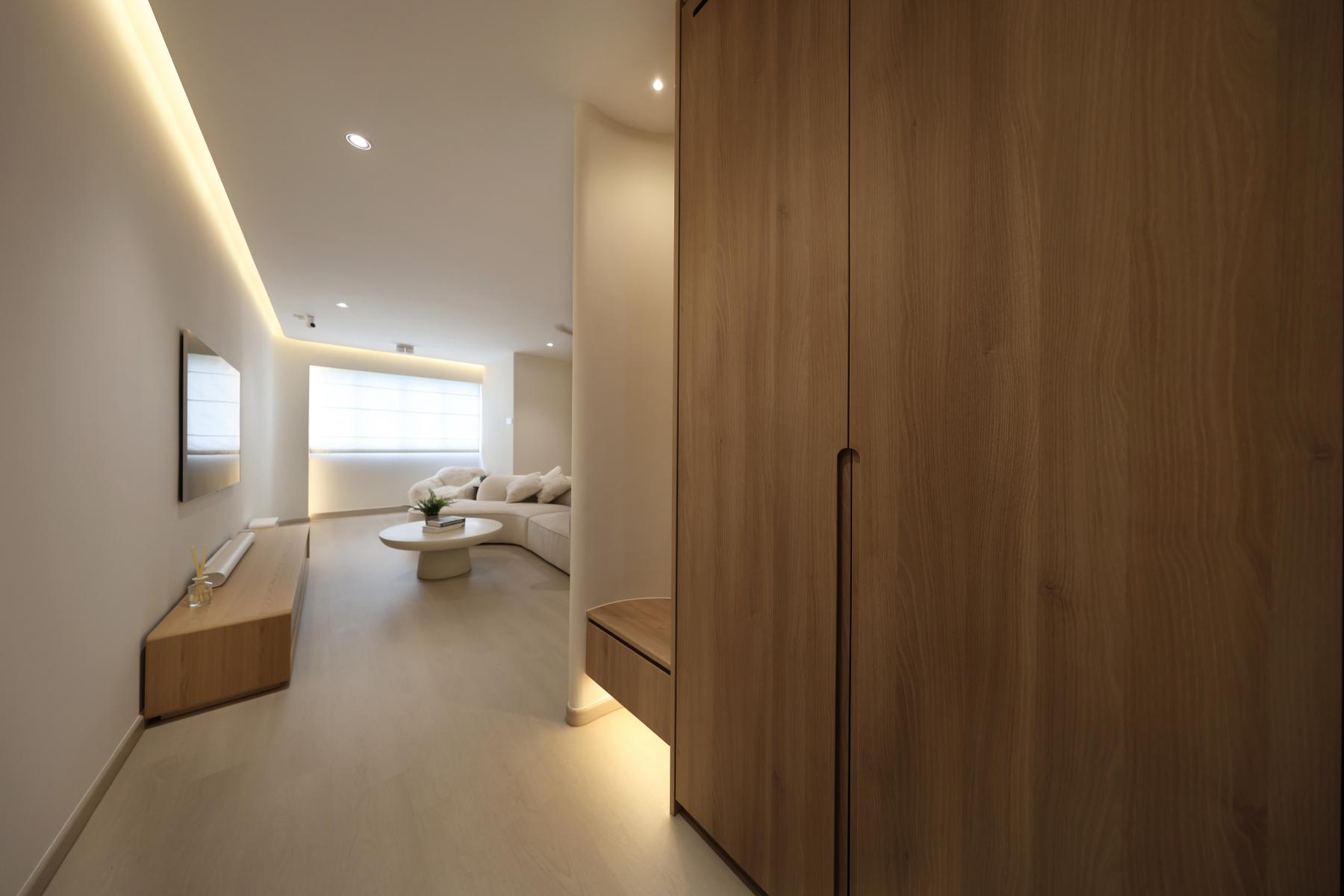 Minimalist Entryway with Seating Bench and Small Storage