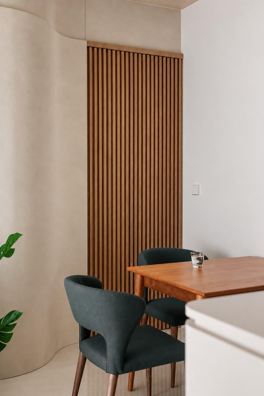 Contemporary Dining Room with Feature Wall and Drop Ceiling