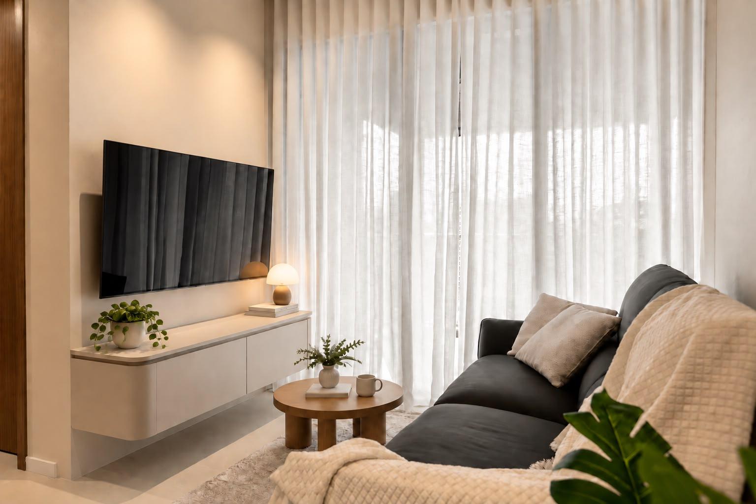 Contemporary Living Room with TV Console and Feature Wall