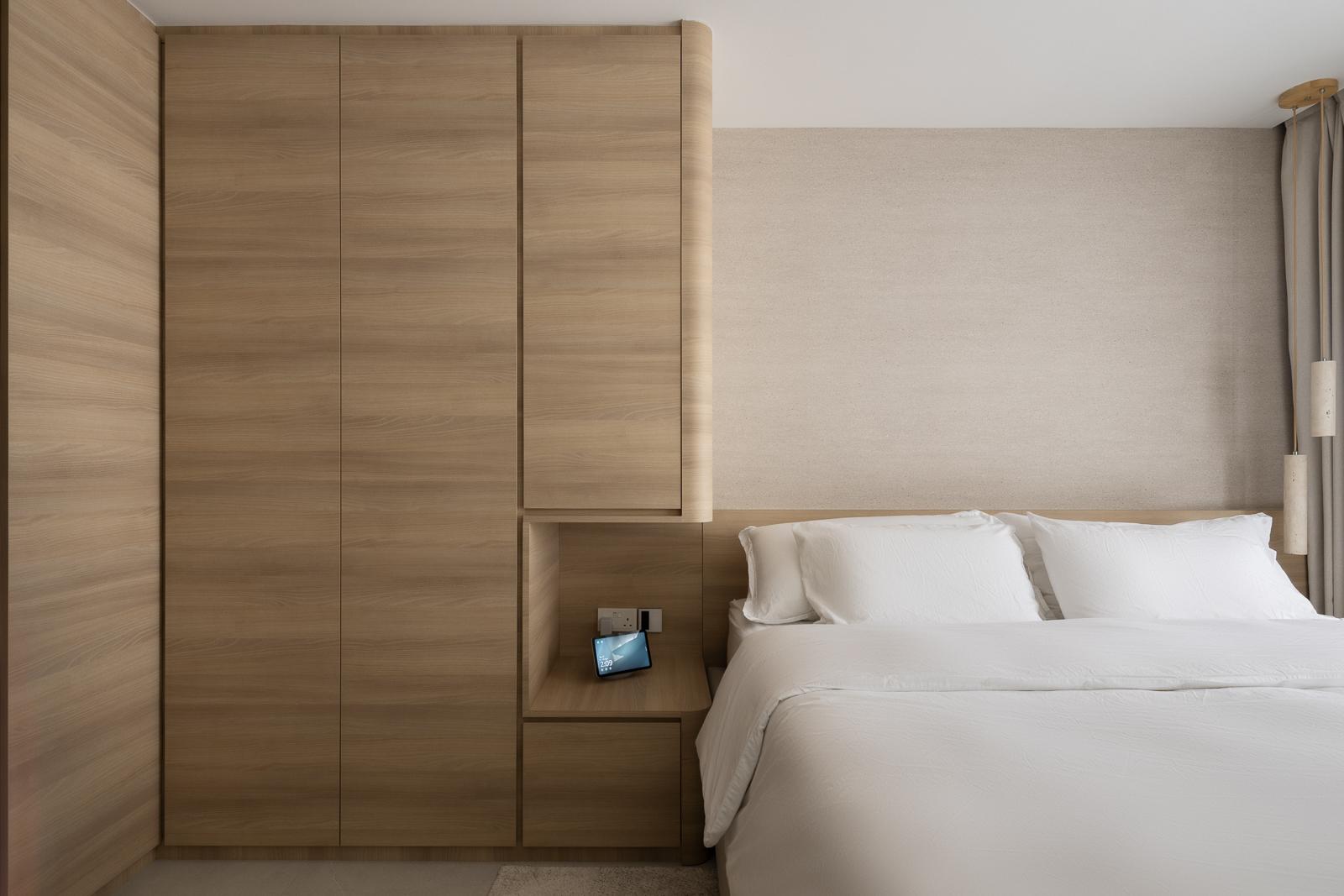 Modern Bedroom with Wardrobe and Wallpaper