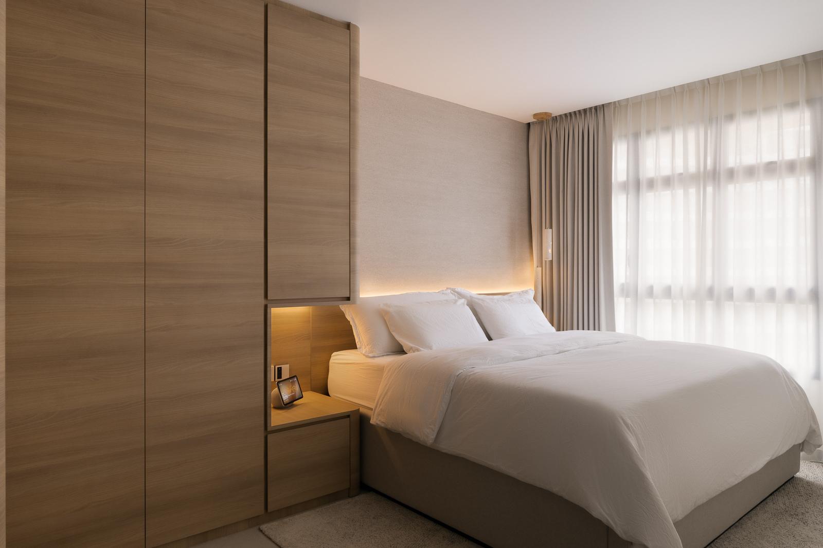 Modern Bedroom with Wardrobe and Wallpaper