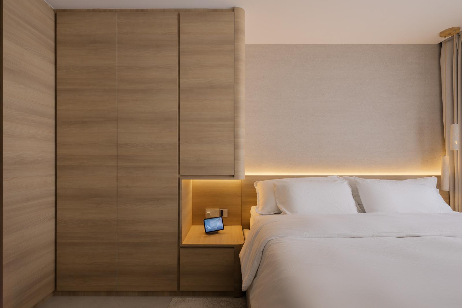Modern Bedroom with Wardrobe and Wallpaper