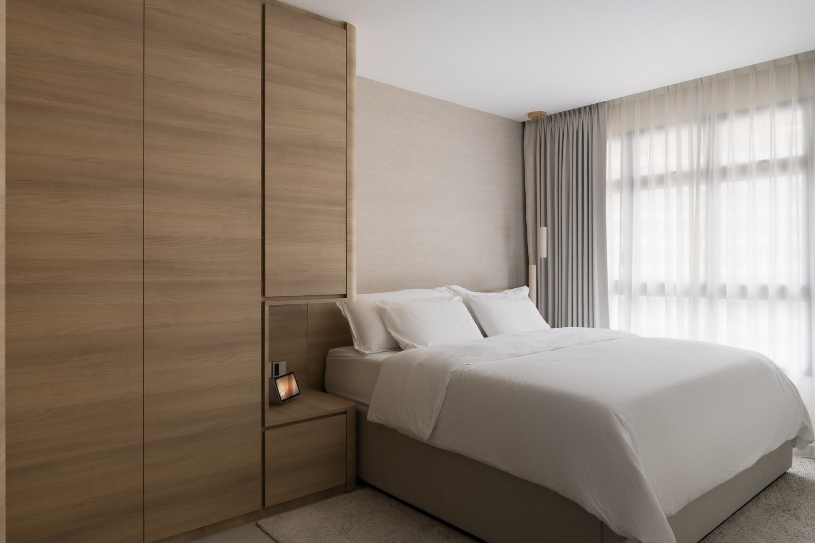 Modern Bedroom with Homogeneous Tiles and Wardrobe