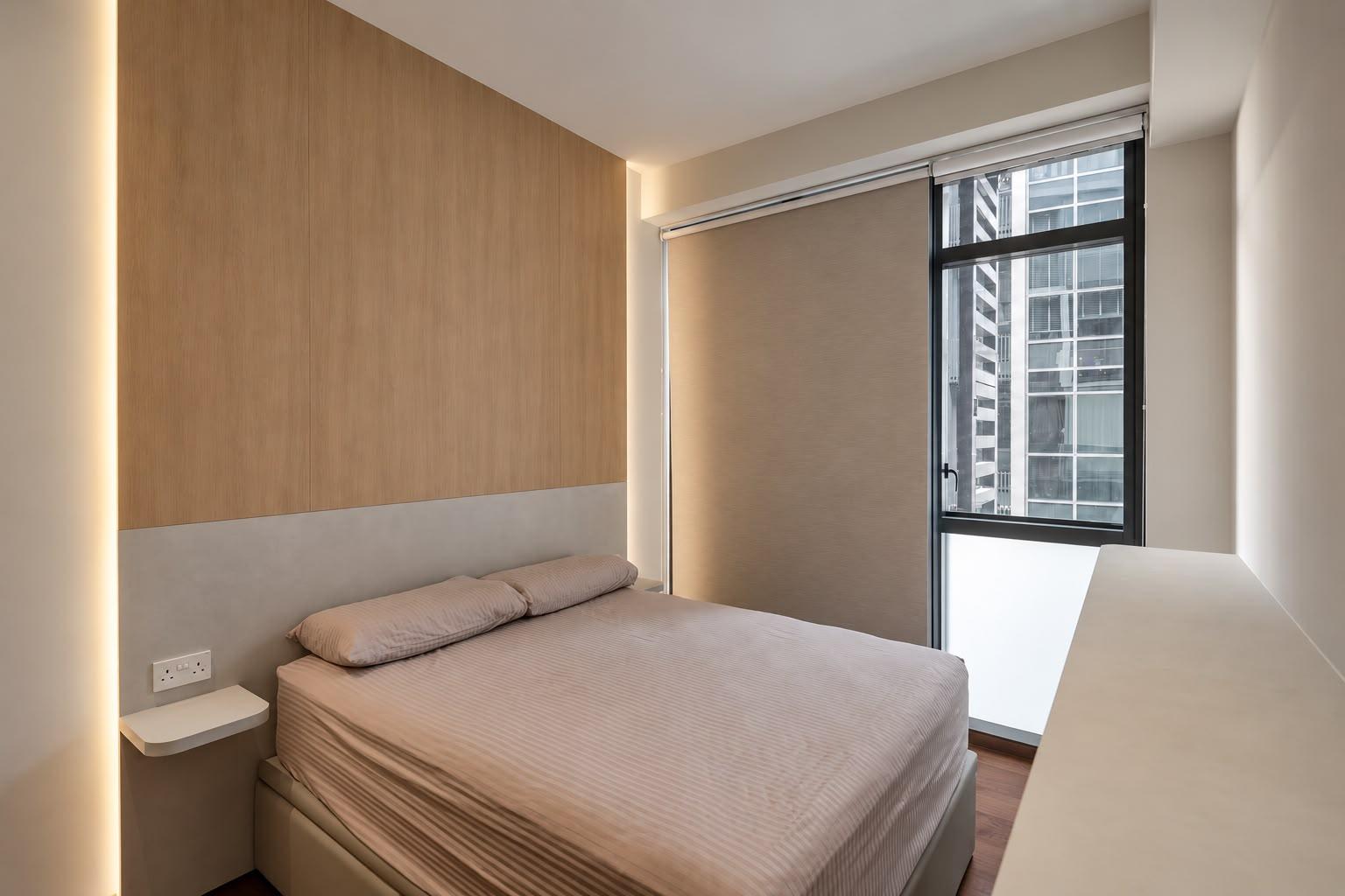 Contemporary Bedroom with Feature Wall and Bedside Table