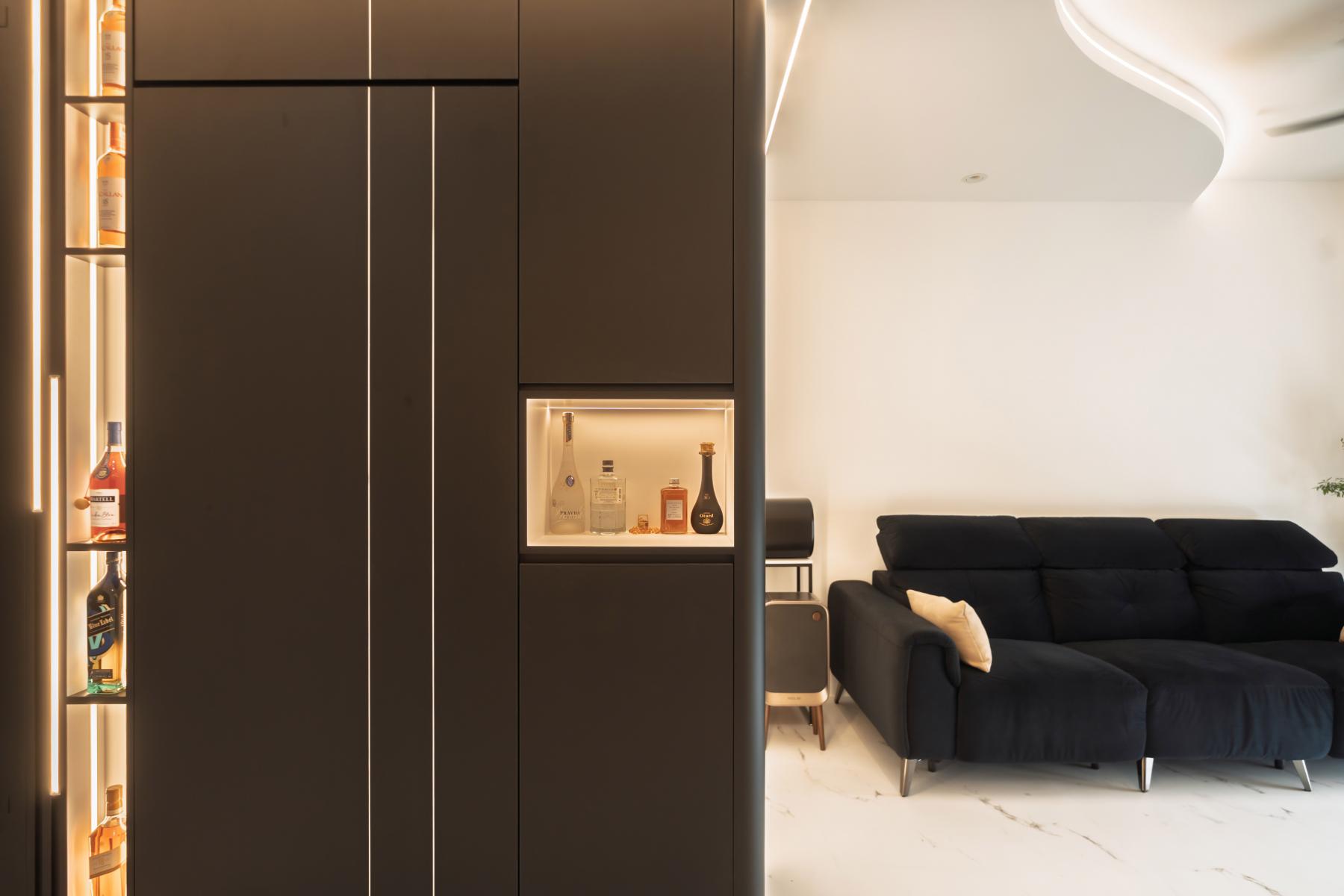 Modern Living Room with Bookshelf and Cove Lighting