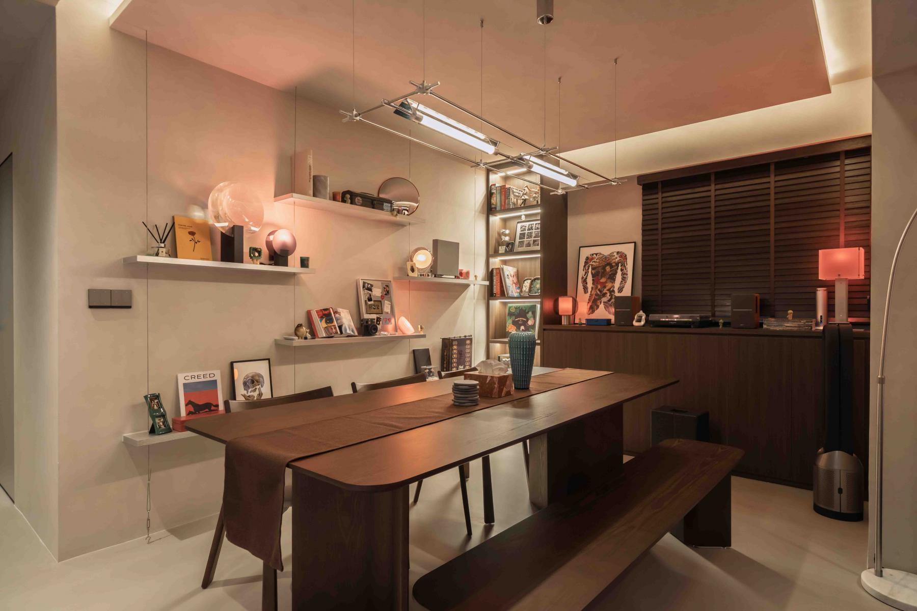 Industrial Dining Room with Drop Light and Cove Lighting