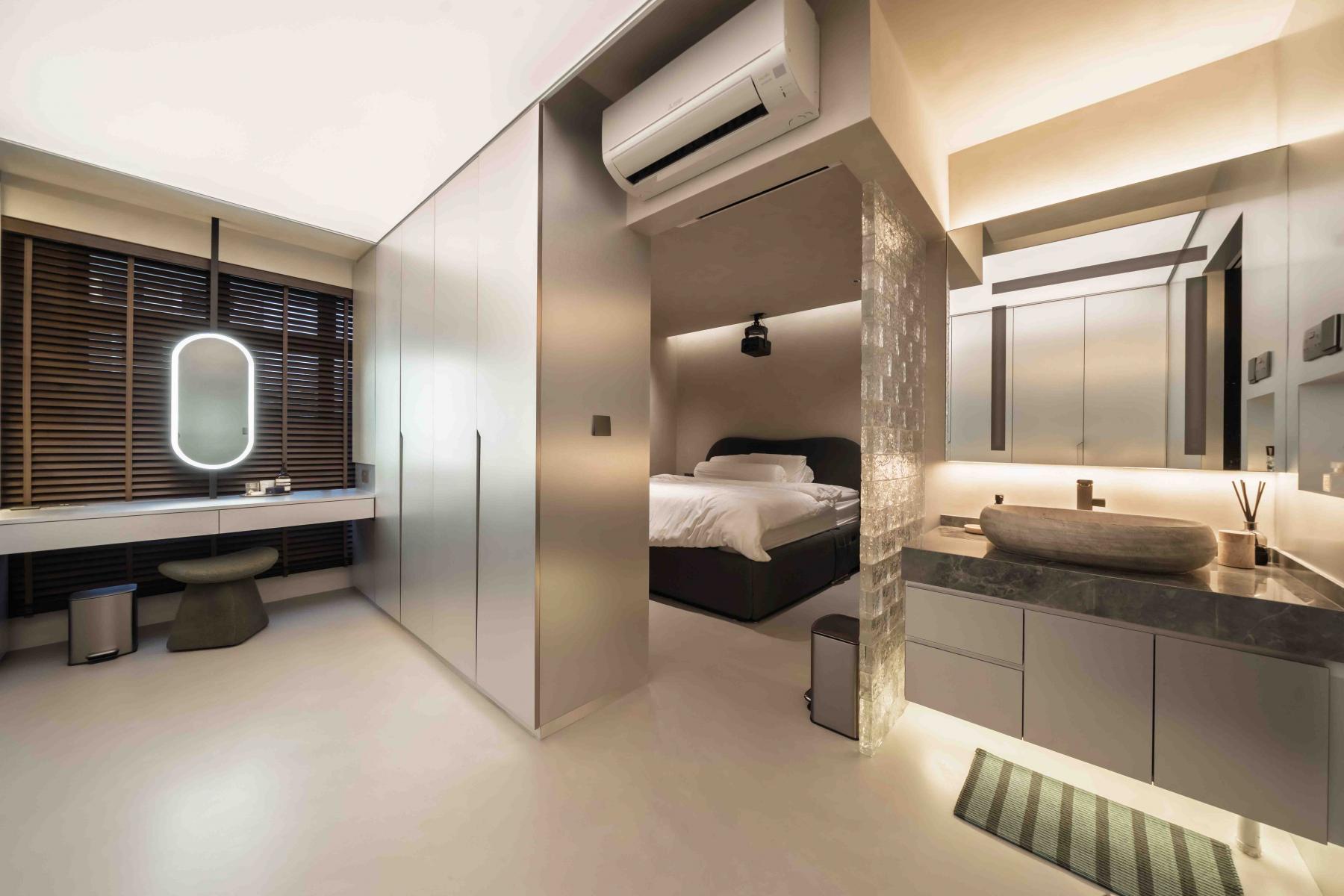 Industrial Bedroom with Wardrobe and Closet