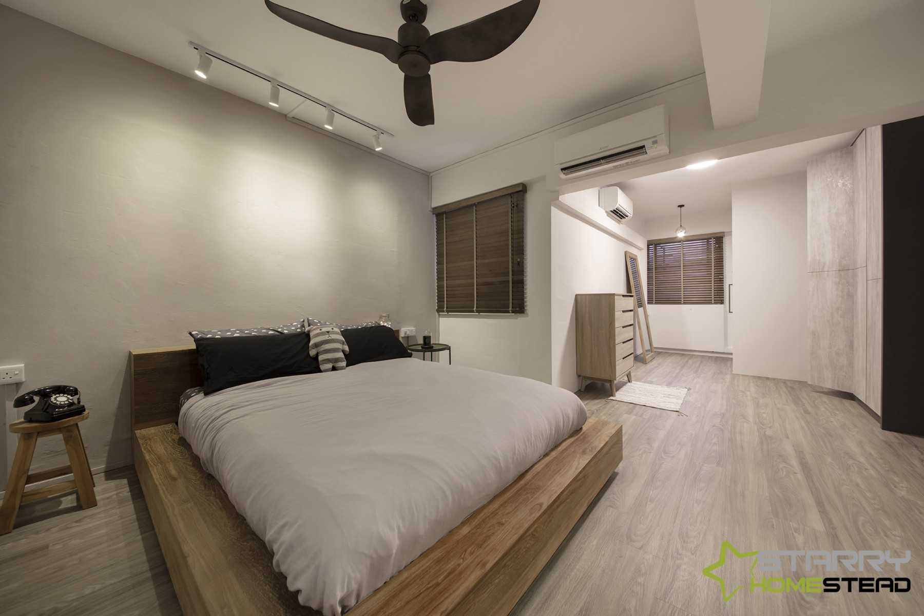 Scandinavian Bathroom with Platform Bed and Bedroom Dresser