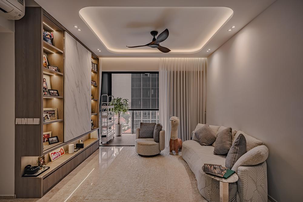 Modern Living Room with TV Console and Paintings