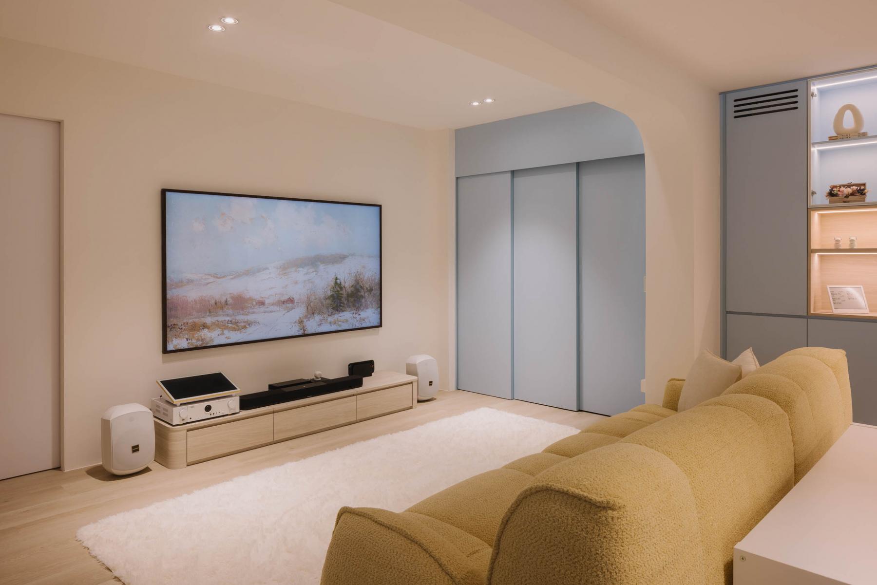Contemporary Living Room with Vinyl Flooring and TV Console