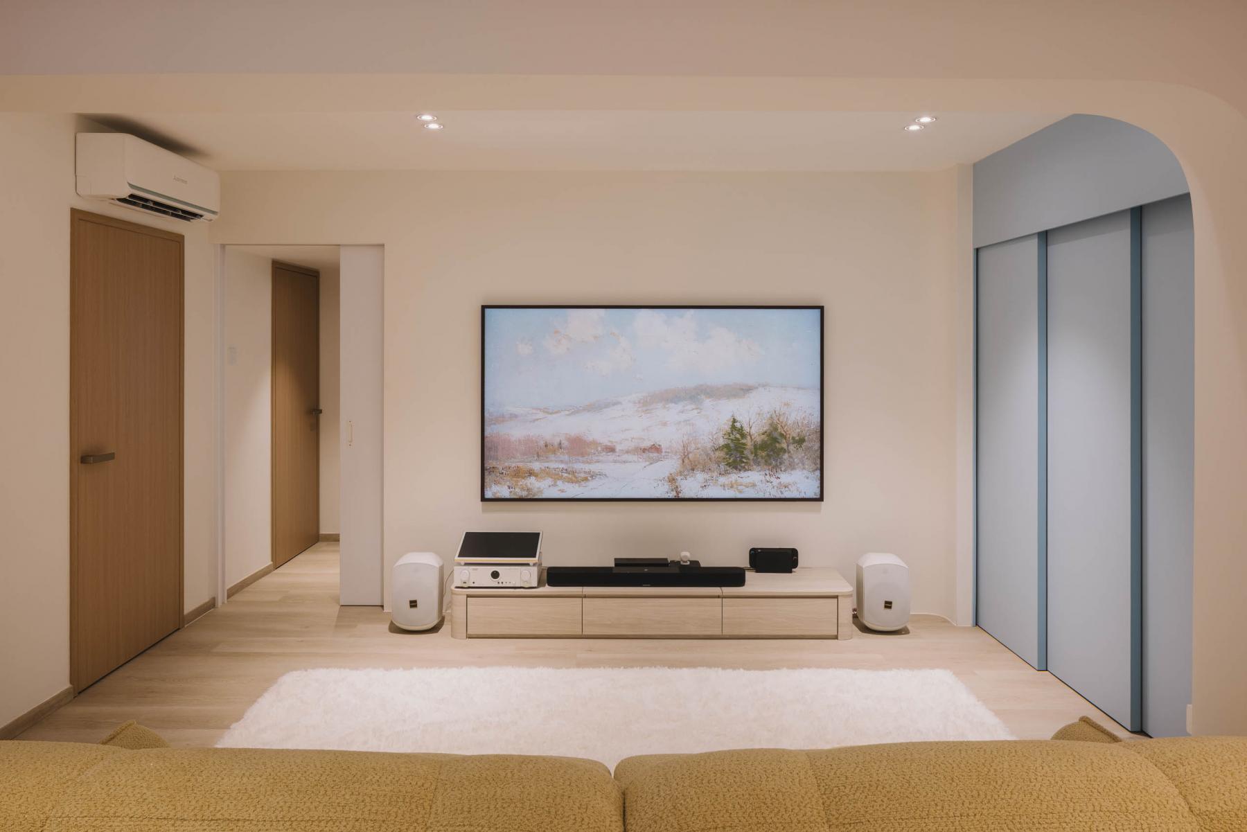 Contemporary Living Room with Vinyl Flooring and TV Console