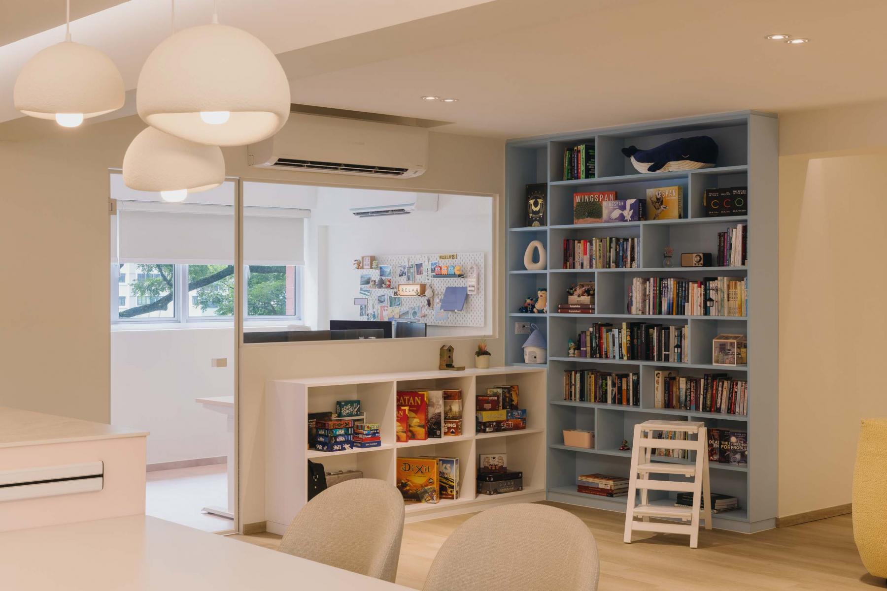 Contemporary Study with Bookshelf and Vinyl Flooring