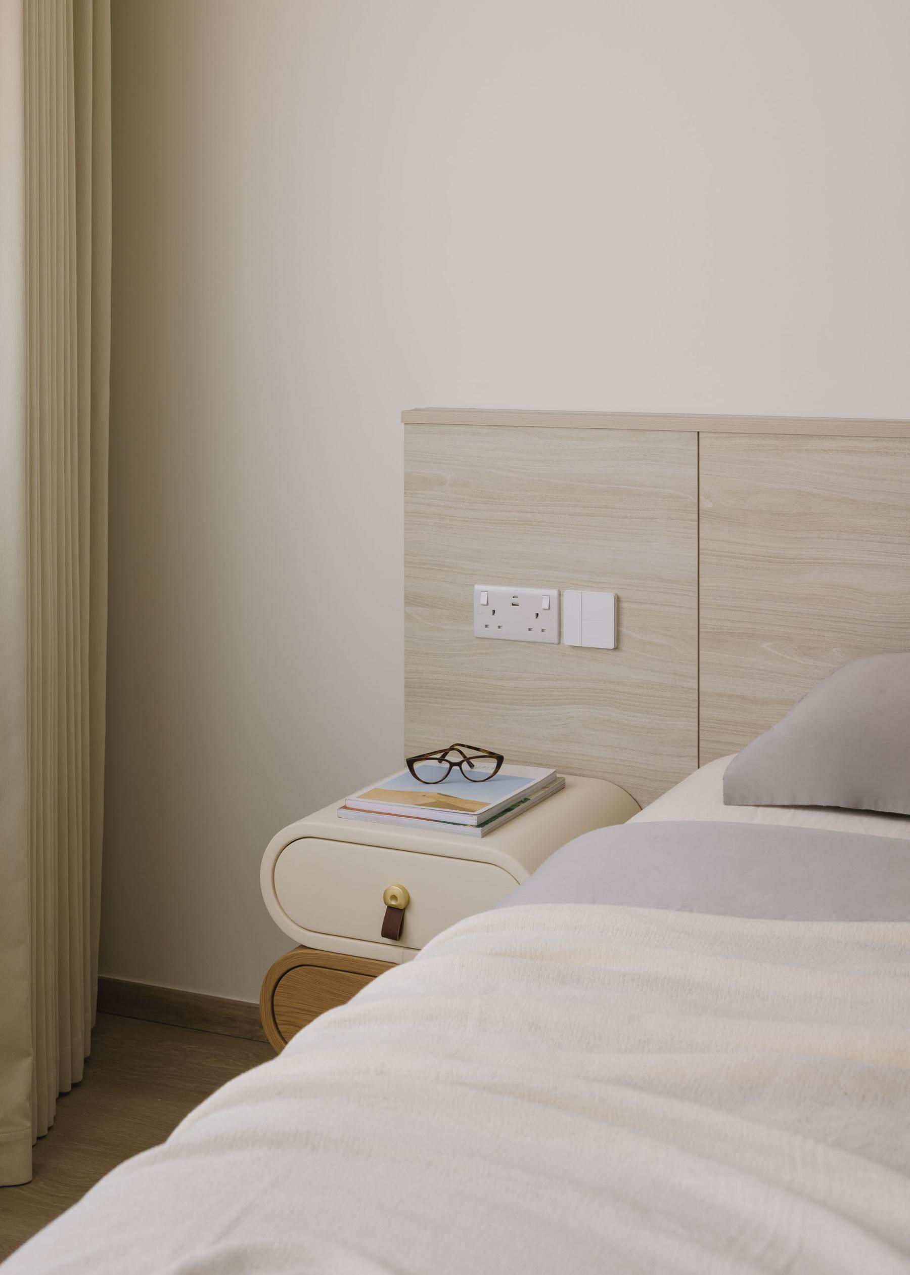 Contemporary Bedroom with Curtain and Bedside Table