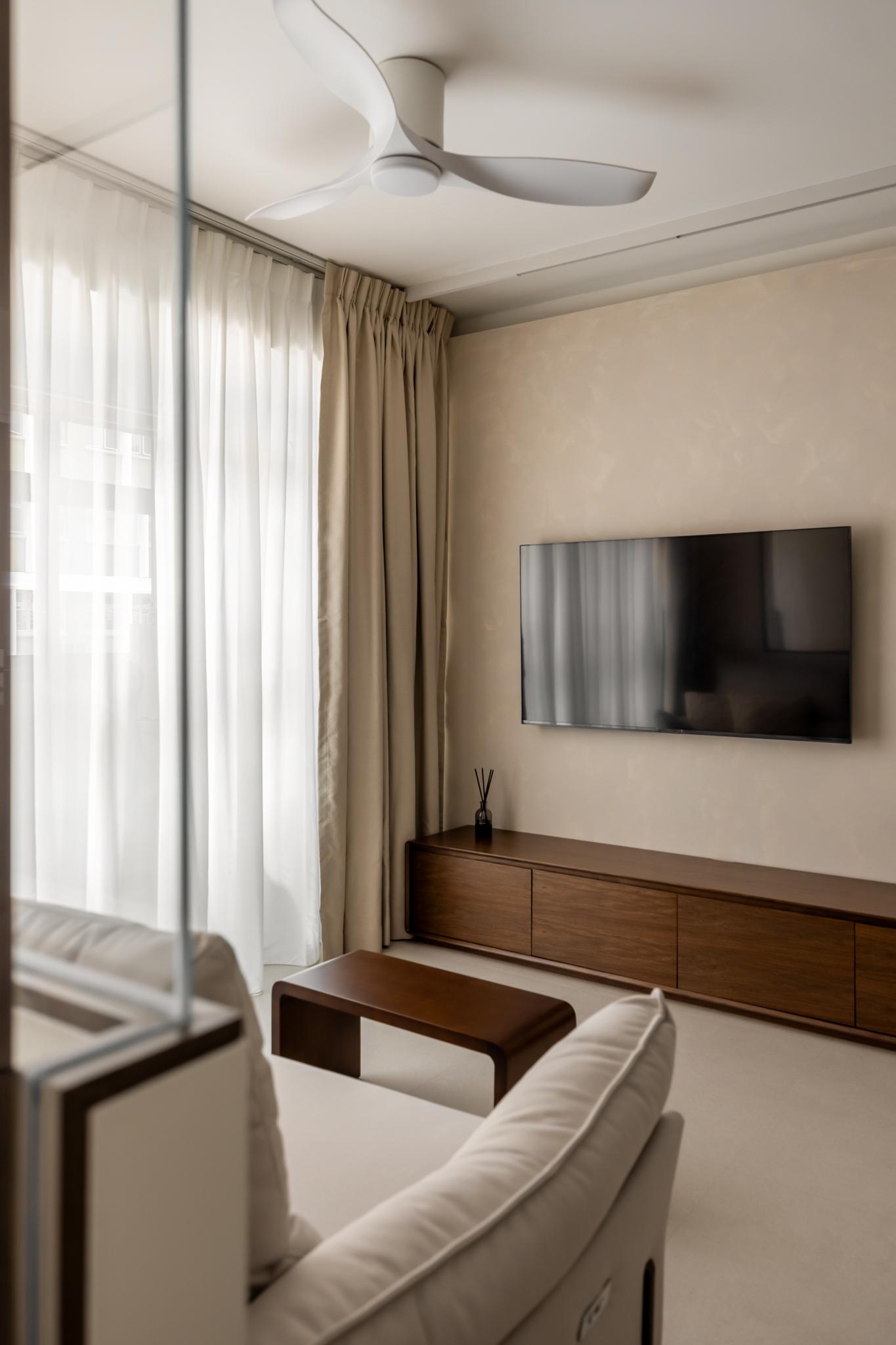 Contemporary Living Room with TV Console and Feature Wall