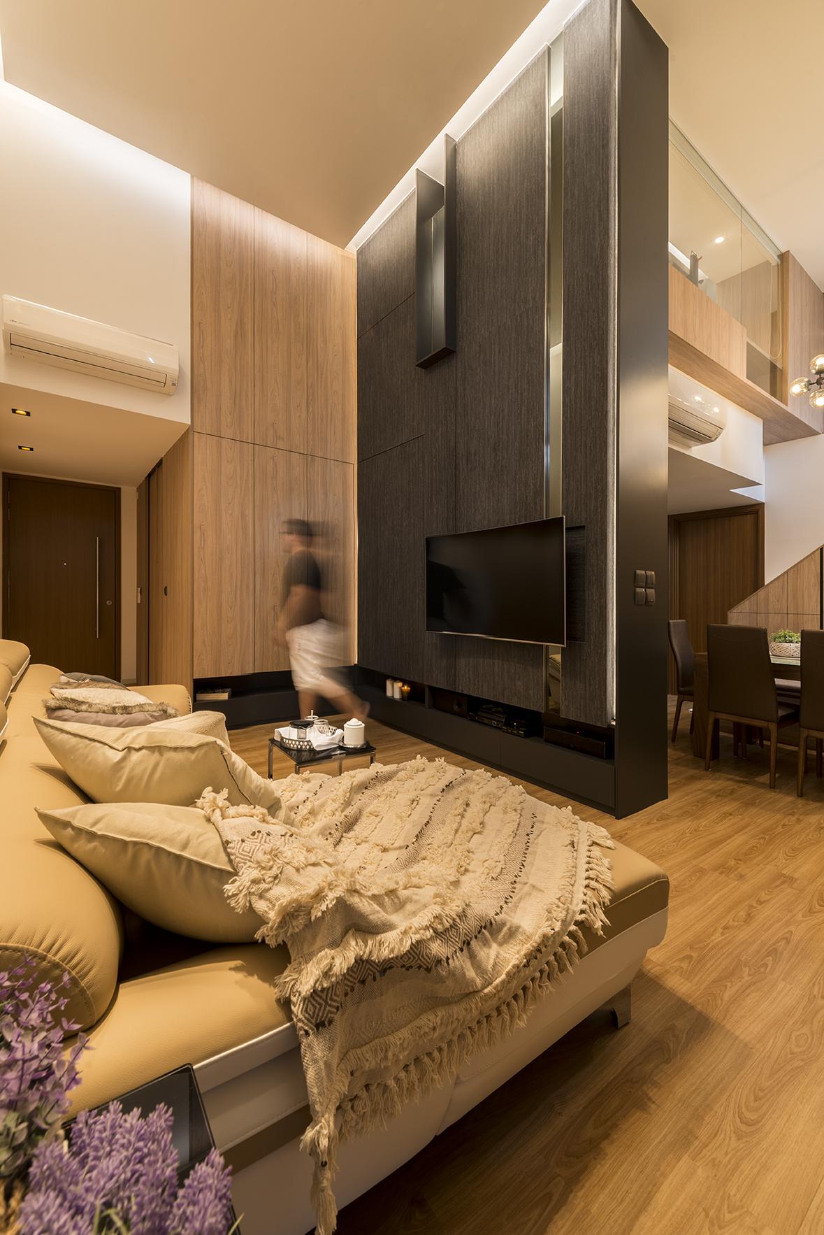 Contemporary Living Room with Wood Flooring and TV Console