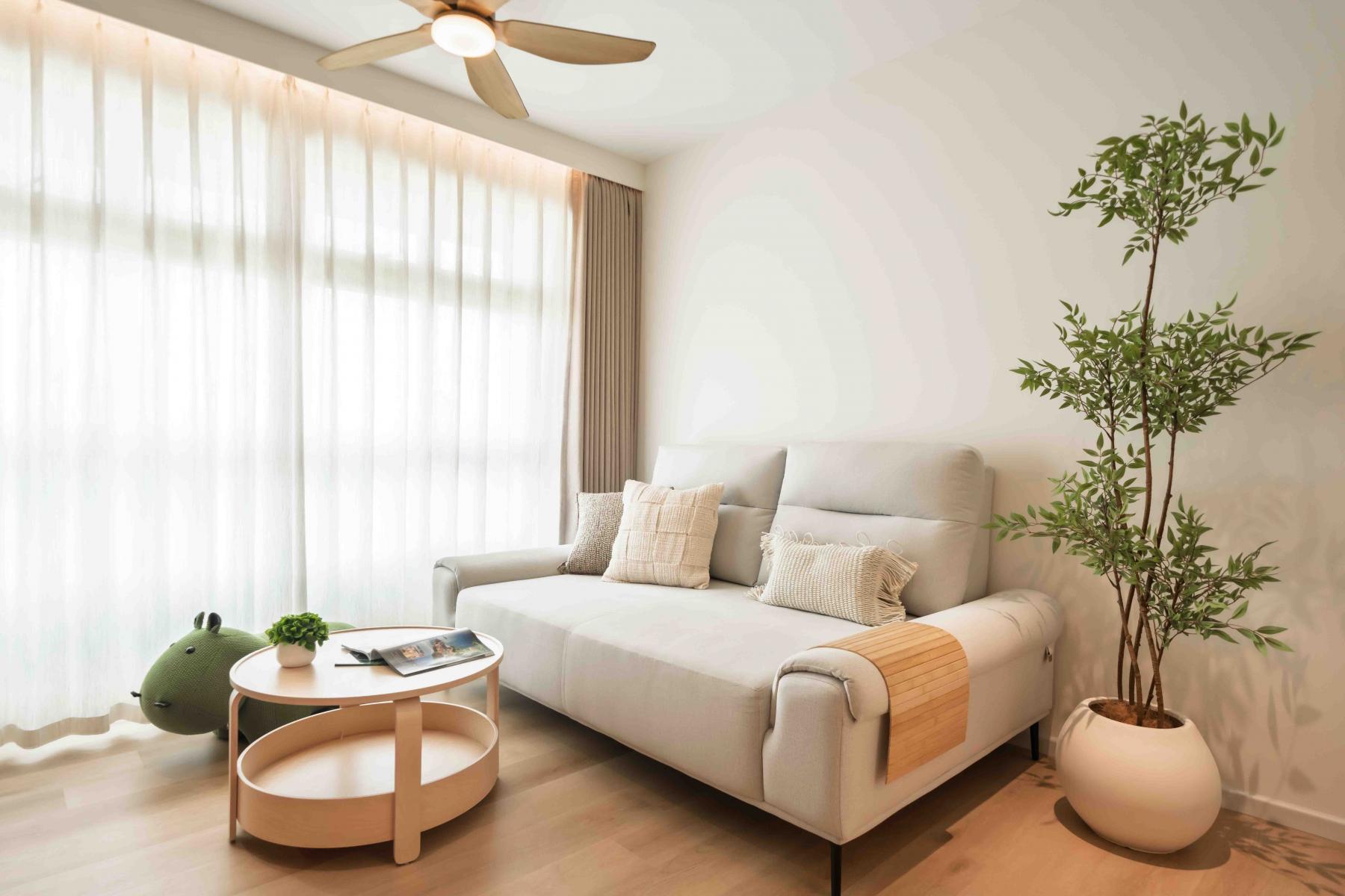 Asian Living Room with Wood Flooring and TV Console