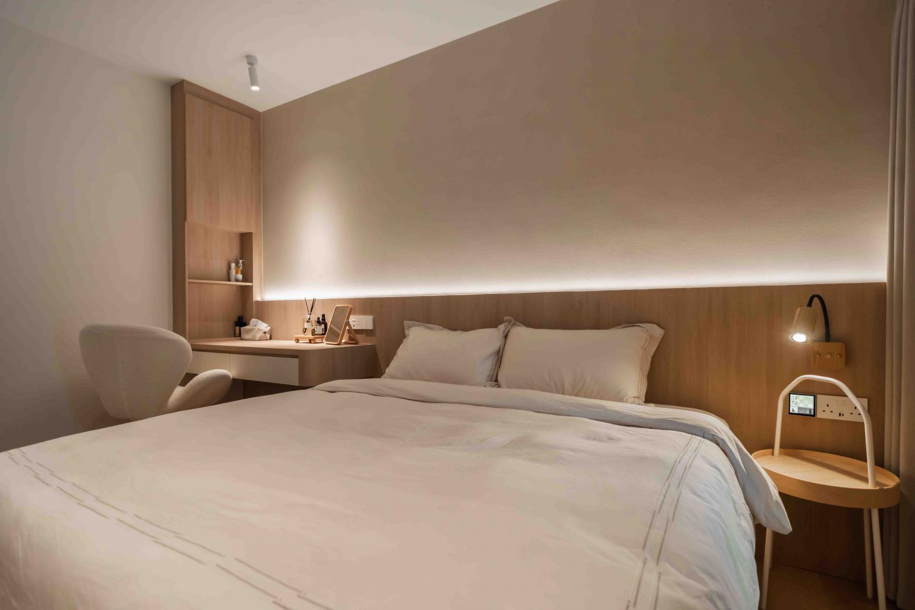 Asian Bedroom with Bedside Table and Bedroom Dresser