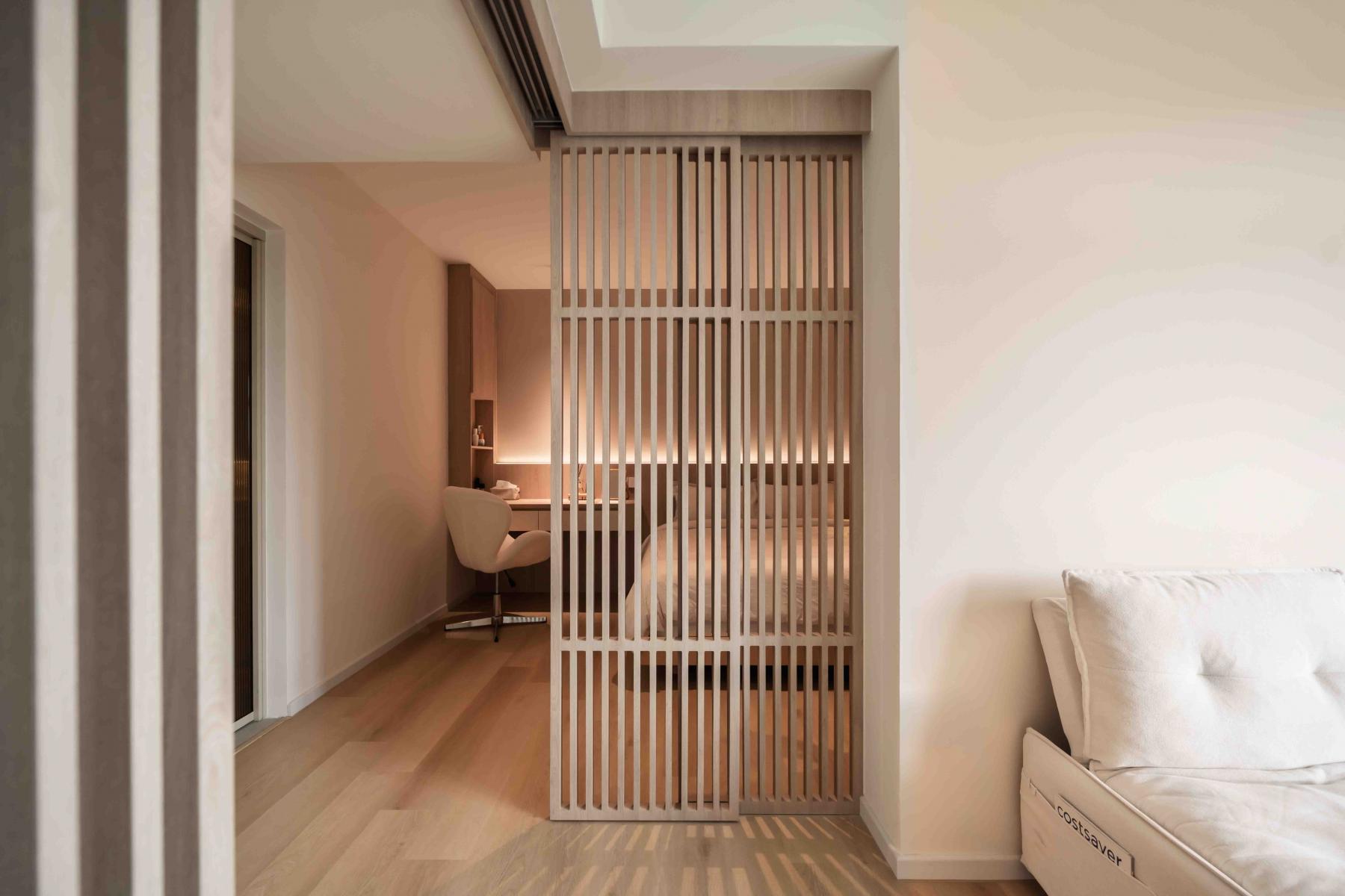 Asian Bedroom with Bedroom Dresser and Flooring