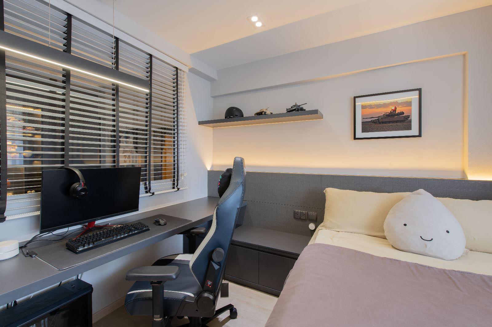 Scandinavian Bedroom with Roller Blinds and Single Bed
