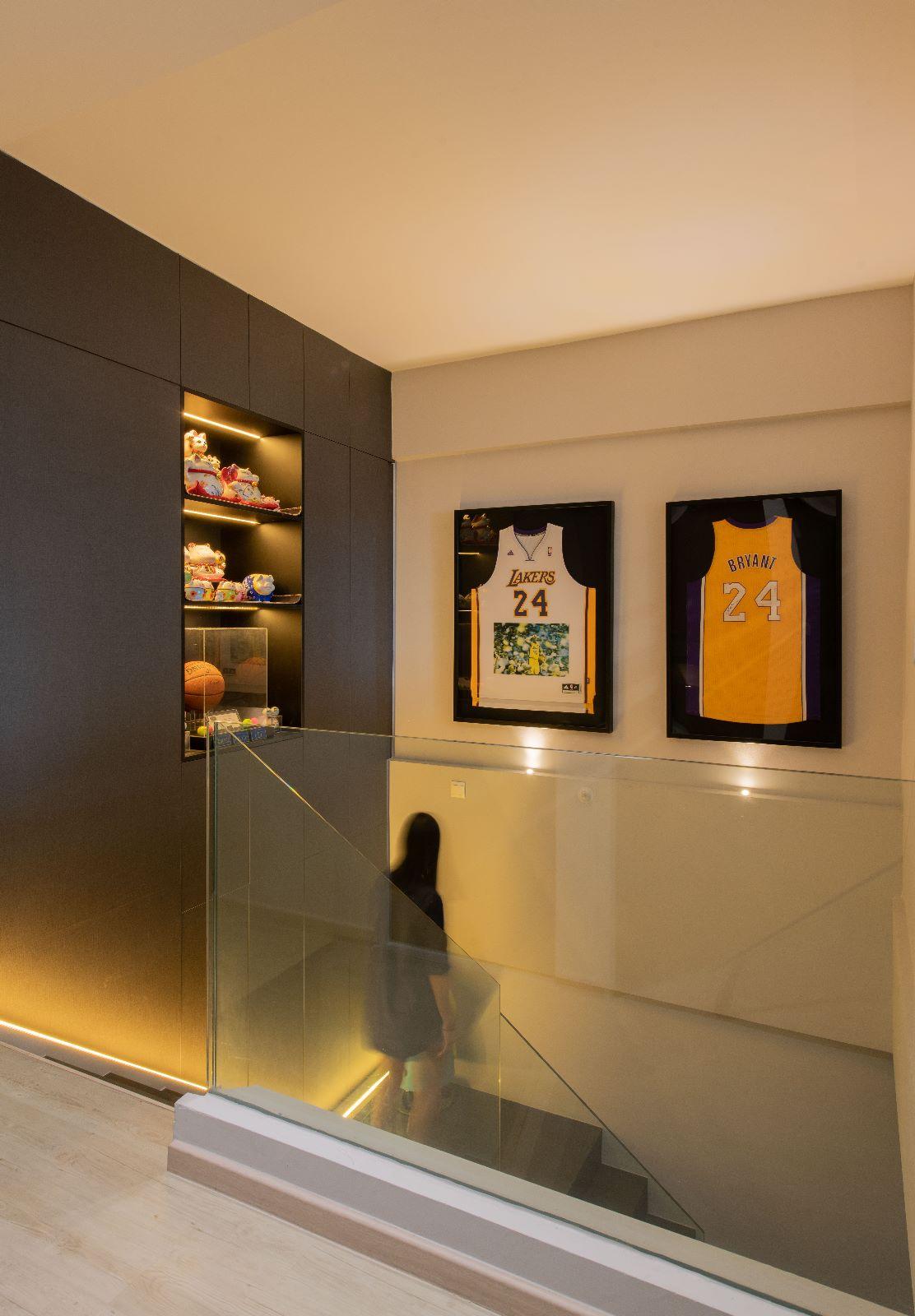 Scandinavian Hallway with Bookshelf and Artwork