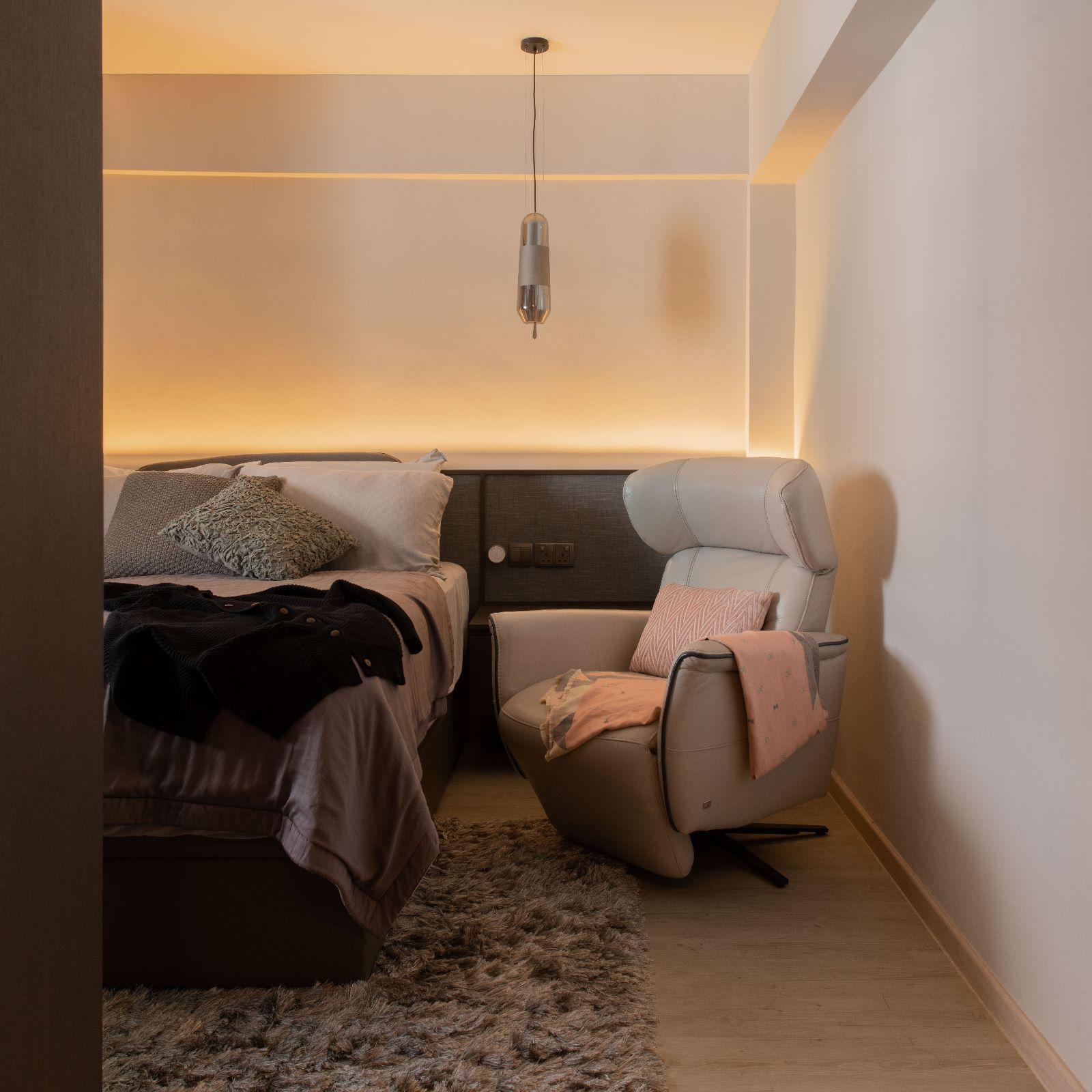 Scandinavian Bedroom with Drop Light and Sofa