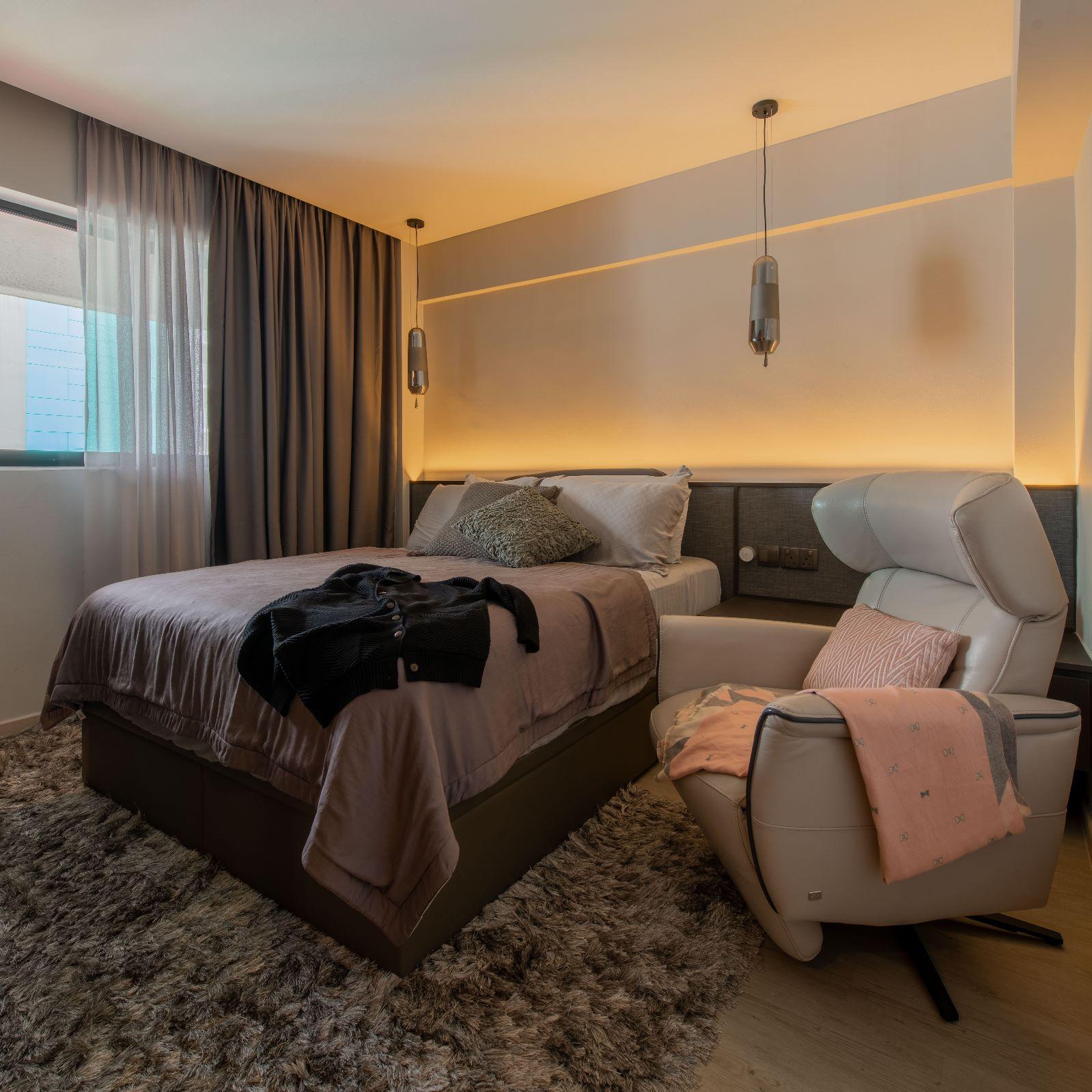 Scandinavian Bedroom with Queen Bed and Bed
