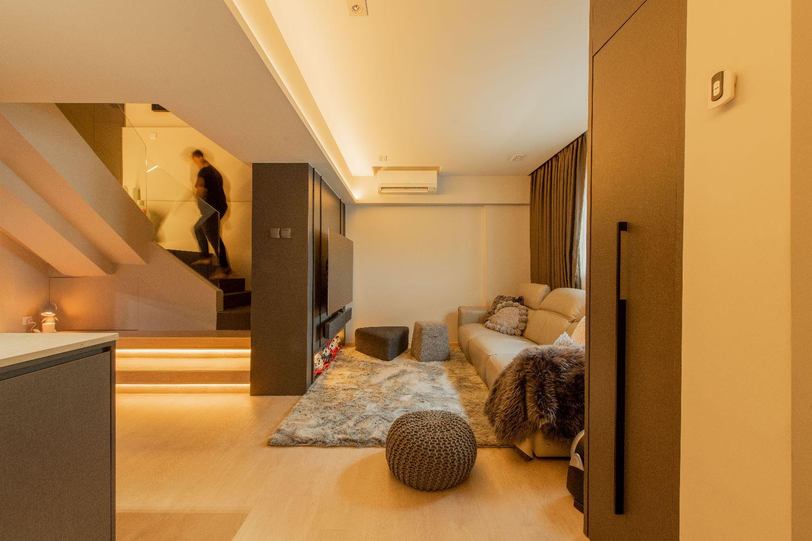 Scandinavian Living Room with TV Console and Carpet