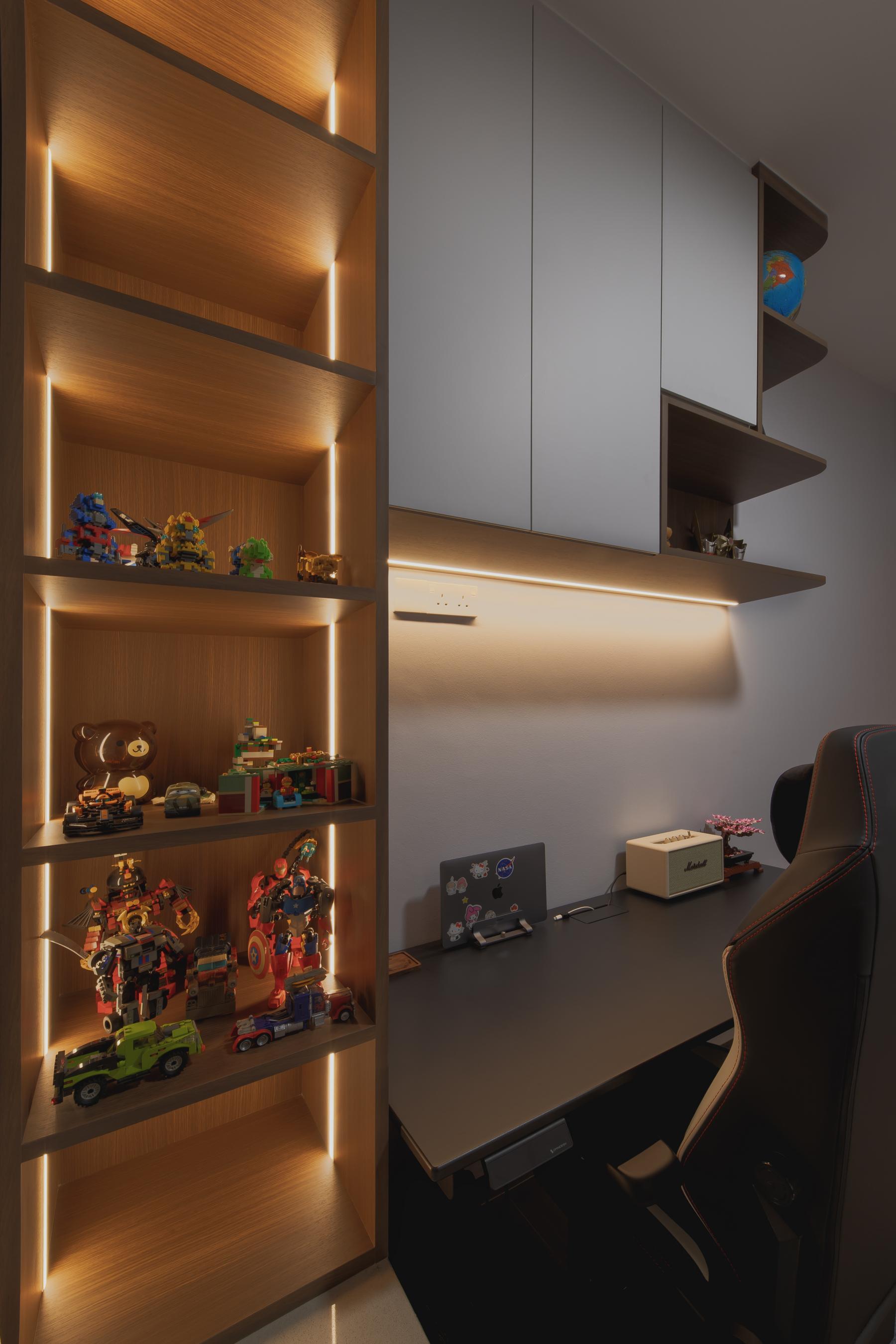 Contemporary Home Office with Desk and Lighting
