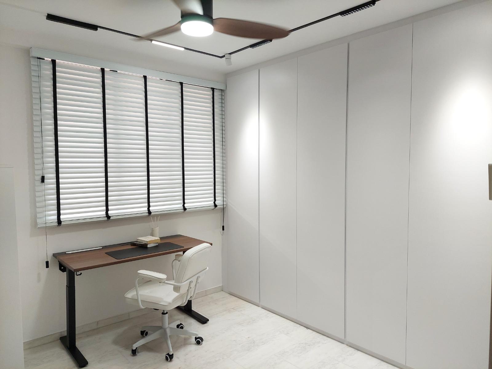 Minimalist Study with Ceiling Light and Wardrobe