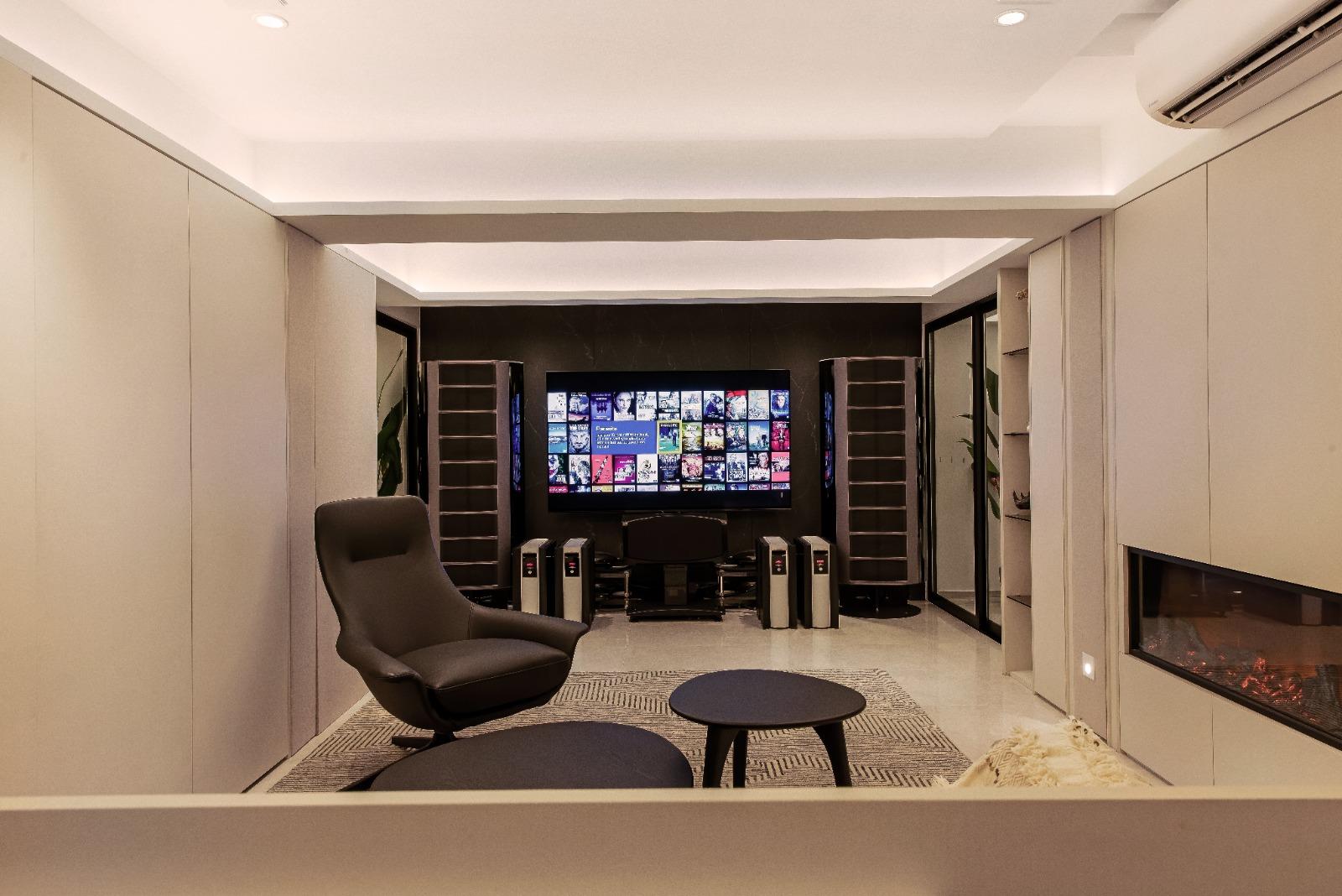 Modern Home Theatre with TV Console and Sofa