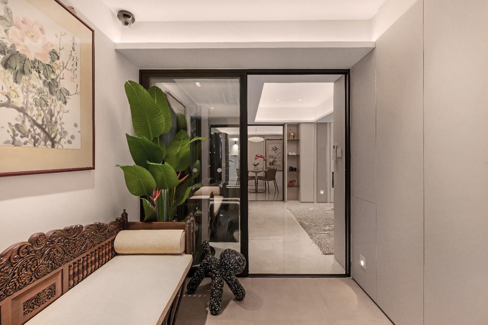 Modern Foyer with Artwork and Console Table
