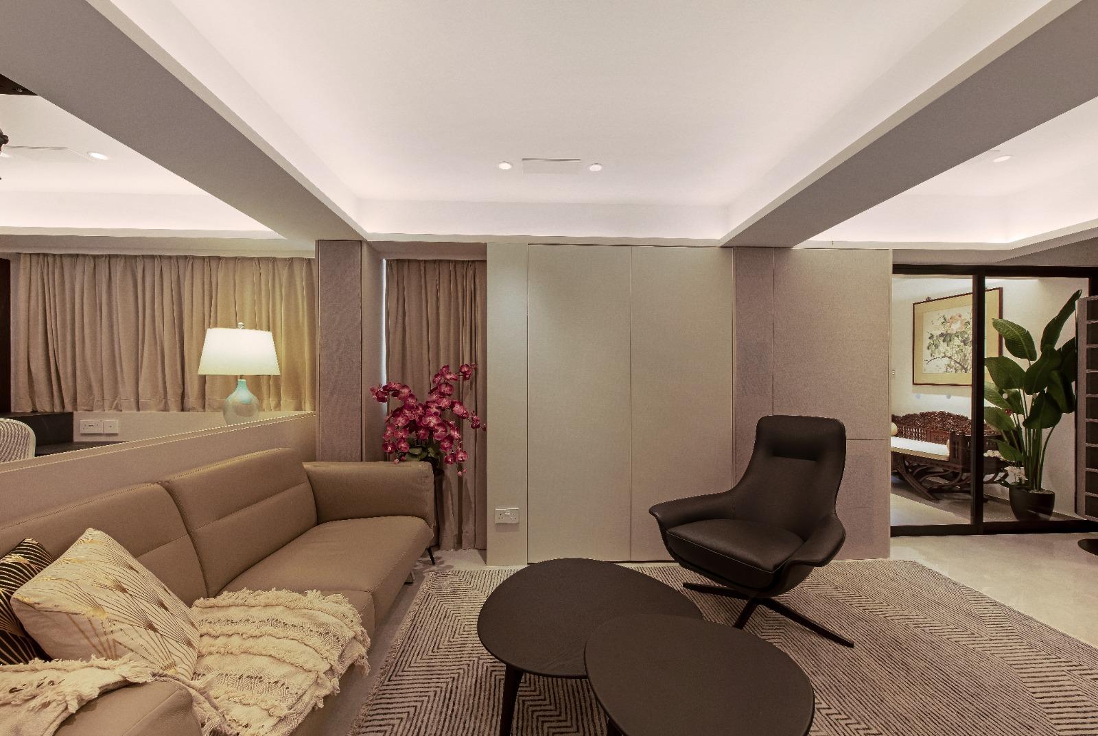 Modern Living Room with Bookshelf and Sofa
