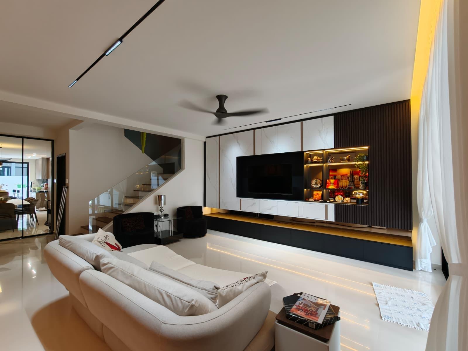 Modern Living Room with Marble Floor and TV Console