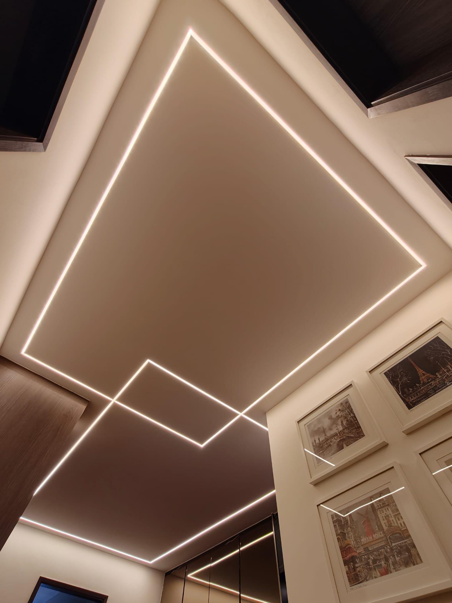 Modern Office with Mirror and Ceiling Light