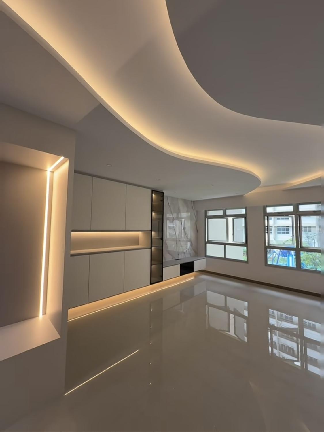 Contemporary Living Room with TV Console and Feature Wall