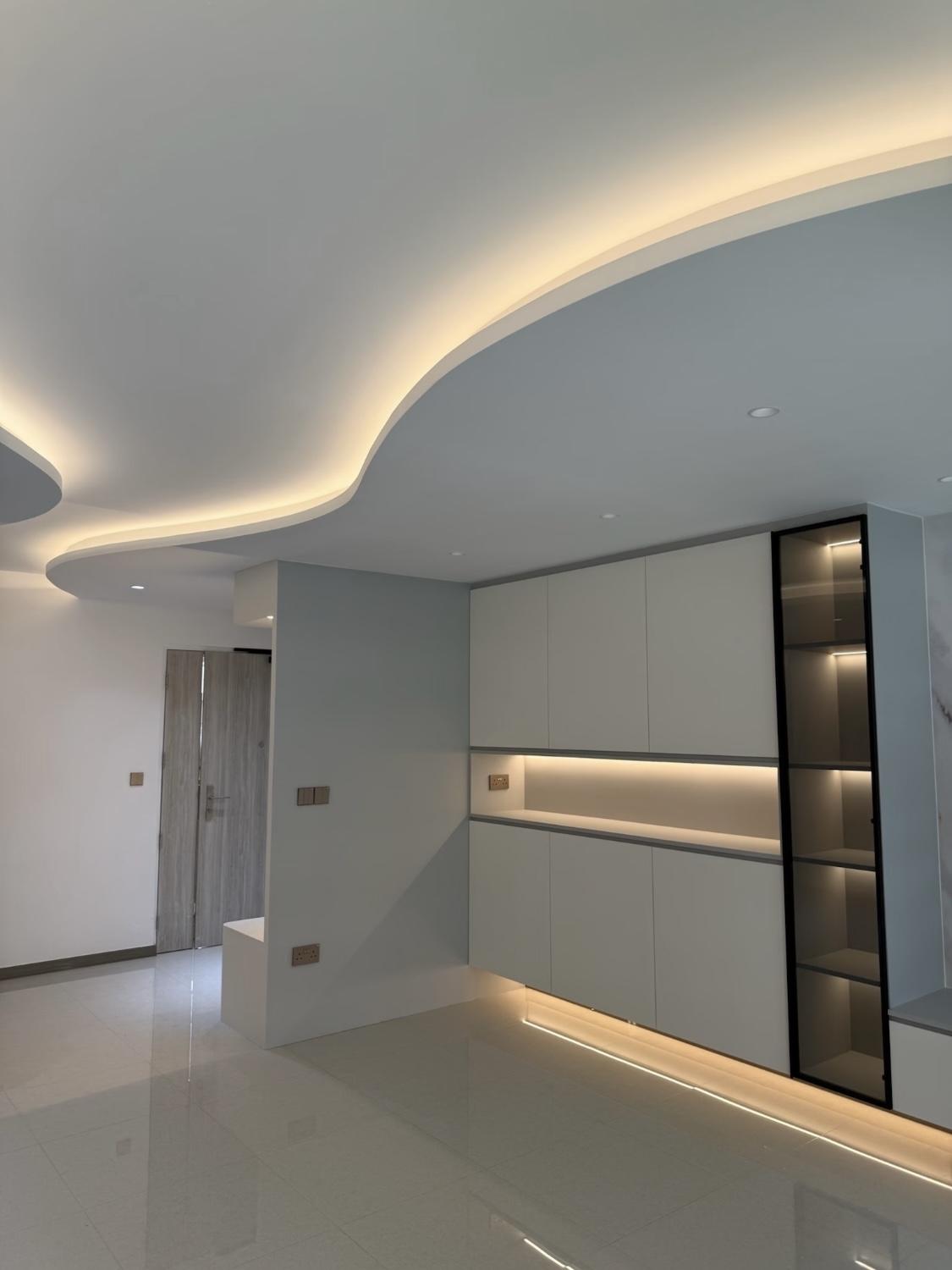 Contemporary Entryway with Cove Lighting and Drop Ceiling